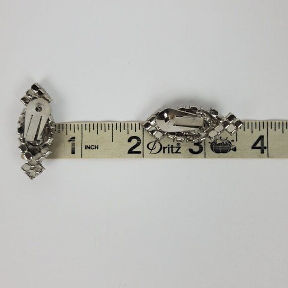 Vintage Clear Crystal Rhinestone Glass Statement Silver Tone Clip On Earrings - Picture 8 of 10